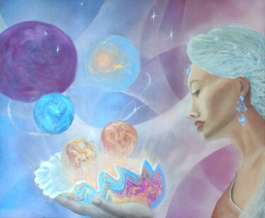 Картина под названием "Рождение миров" - Natasha Korenek, Подлинное произведение искусства, Масло Установлен на Деревянная р…