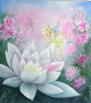 Картина под названием "Фея и цветок" - Natasha Korenek, Подлинное произведение искусства, Масло Установлен на Деревянная рам…