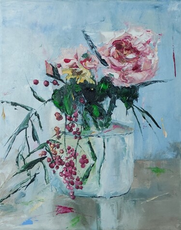 Peinture intitulée "Роза в банке" par Natasha Korenek, Œuvre d'art originale, Huile Monté sur Châssis en bois