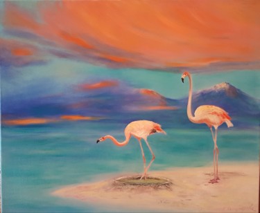 Painting titled "Flamingo" by Natalya Kostomarova, Original Artwork, Oil
