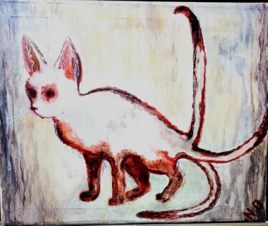 Schilderij getiteld "Meow .Three cat moo…" door Natasha Orlova, Origineel Kunstwerk, Acryl Gemonteerd op Frame voor houten b…