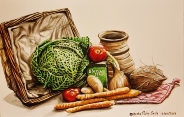 Peinture intitulée "chou et legumes" par Natasha Pelley-Smith, Œuvre d'art originale, Huile
