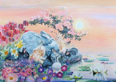 Painting titled "Fantasy garden" by Natasha Sokolnikova, Original Artwork, Acrylic Mounted on Wood Stretcher frame