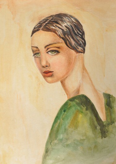 Painting titled "Muse" by Natasha Sokolnikova, Original Artwork, Watercolor Mounted on Other rigid panel