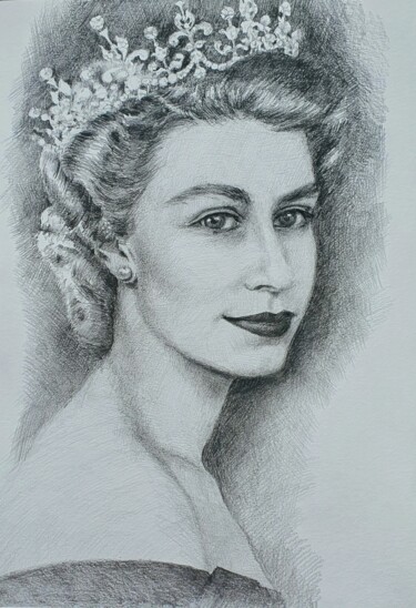 Zeichnungen mit dem Titel "HM The Queen Elizab…" von Natasha Sokolnikova, Original-Kunstwerk, Bleistift Auf Karton montiert
