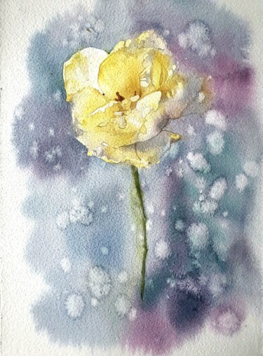 Peinture intitulée "Winter tulip" par Natasha Sokolnikova, Œuvre d'art originale, Aquarelle Monté sur Carton