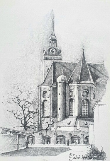 Desenho intitulada "Munich - cityscape,…" por Natasha Sokolnikova, Obras de arte originais, Lápis Montado em Cartão
