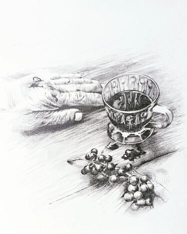 Σχέδιο με τίτλο "Winegrower" από Natasha Sokolnikova, Αυθεντικά έργα τέχνης, Μολύβι Τοποθετήθηκε στο Ξύλινο φορείο σκελετό