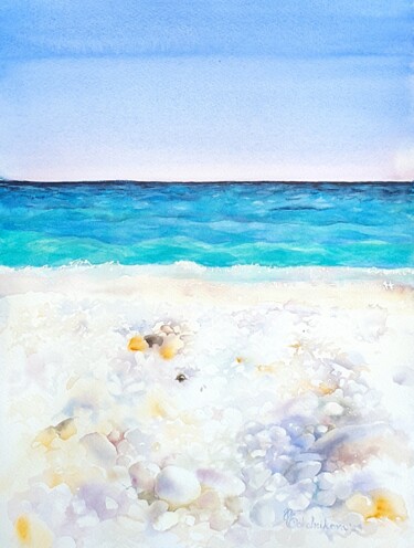 Painting titled "Marble beach" by Natasha Sokolnikova, Original Artwork, Watercolor Mounted on Cardboard