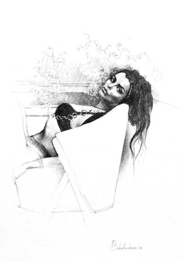 Drawing titled "Goddess" by Natasha Sokolnikova, Original Artwork, Pencil Mounted on Cardboard