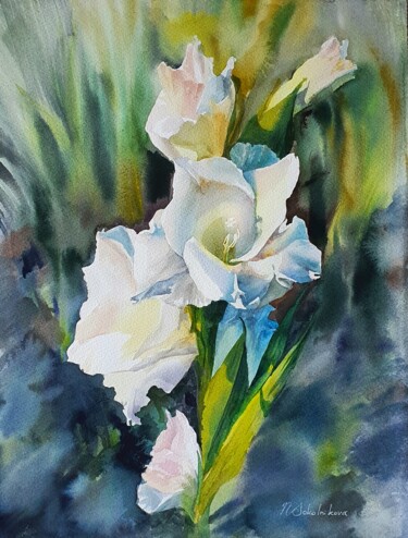 Malarstwo zatytułowany „Sward lily” autorstwa Natasha Sokolnikova, Oryginalna praca, Akwarela Zamontowany na Drewniana rama…