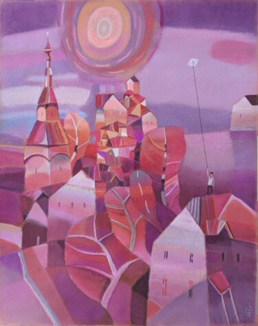 Painting titled "Kite over the rooft…" by Natasha Svetelshchuk, Original Artwork, Pastel