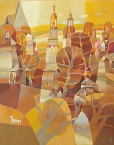Pintura intitulada "Sunny day/ cityscape" por Natasha Svetelshchuk, Obras de arte originais, Pastel