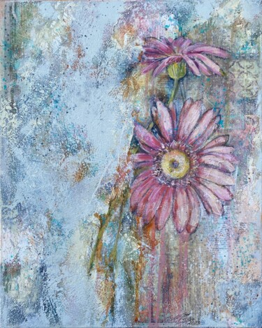 Painting titled "Gerberas" by Natasha Zhukova, Original Artwork, Acrylic Mounted on Wood Stretcher frame