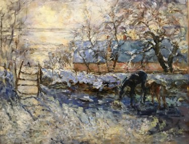 Malerei mit dem Titel "Зимний пейзаж" von Natalia Rosenbaum, Original-Kunstwerk
