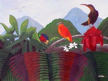 Painting titled "Tropical birds" by Natasha Tatta, Original Artwork