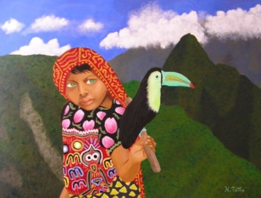 Painting titled "Green eyed Cuna gir…" by Natasha Tatta, Original Artwork