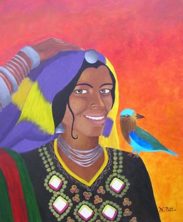 Painting titled "Rajput woman with i…" by Natasha Tatta, Original Artwork
