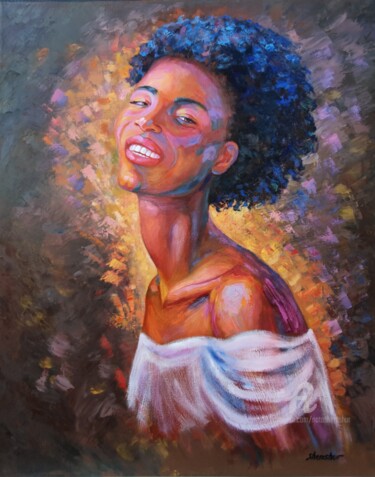 Painting titled "Spirit of Africa." by Nata Shemshur, Original Artwork, Oil Mounted on Wood Stretcher frame