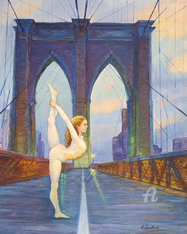 Painting titled "New York. Yoga on t…" by Nata Shemshur, Original Artwork, Acrylic