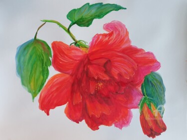 Malerei mit dem Titel "Luna rose hibiscus…" von Nata Shemshur, Original-Kunstwerk, Aquarell