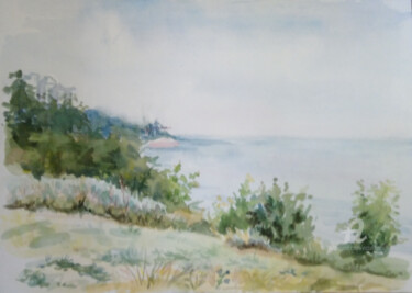 Painting titled "Sea shore." by Nata Shemshur, Original Artwork, Watercolor