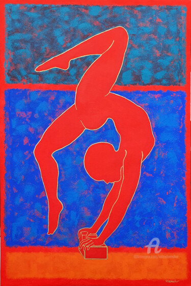 Schilderij getiteld "Hot yoga" door Nata Shemshur, Origineel Kunstwerk, Acryl Gemonteerd op Frame voor houten brancard