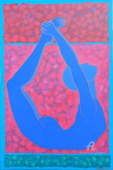 Malerei mit dem Titel "Blue Moon Yoga" von Nata Shemshur, Original-Kunstwerk, Acryl