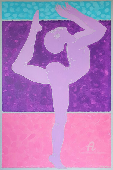Ζωγραφική με τίτλο "Purple Blossom Yoga" από Nata Shemshur, Αυθεντικά έργα τέχνης, Ακρυλικό