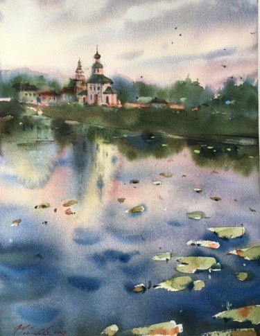 Картина под названием "Suzdal, evening" - Natalia Chebotareva, Подлинное произведение искусства, Акварель