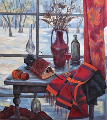 Картина под названием "Still life winter" - Shtainfeld-Borovkov Nataly, Подлинное произведение искусства, Масло