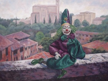 Painting titled "Clown in Siena" by Shtainfeld-Borovkov Nataly, Original Artwork, Oil