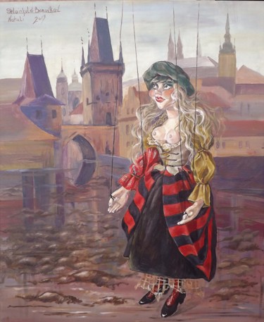 Painting titled "Doll in Prague" by Shtainfeld-Borovkov Nataly, Original Artwork, Oil