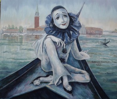 Painting titled "Pierrot in Venice" by Shtainfeld-Borovkov Nataly, Original Artwork, Oil