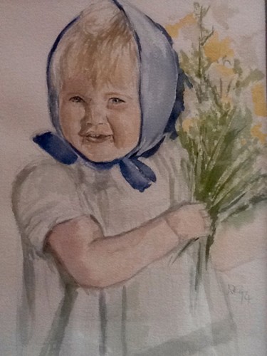 Peinture intitulée "Enfant au foulard" par Nathalie De Courrèges, Œuvre d'art originale, Aquarelle