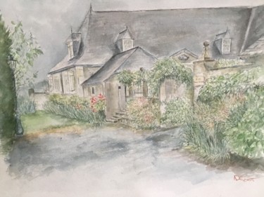 Painting titled "bourg béarnais" by Nathalie De Courrèges, Original Artwork, Watercolor