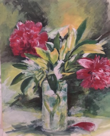 Painting titled "Les pivoines" by Nathalie De Courrèges, Original Artwork, Acrylic