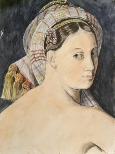 Painting titled "l’ odalisque d’ apr…" by Nathalie De Courrèges, Original Artwork, Watercolor