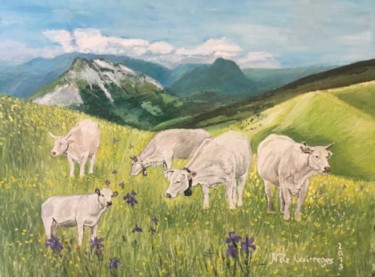 Peinture intitulée "vaches béarnaises" par Nathalie De Courrèges, Œuvre d'art originale, Huile
