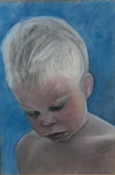 Dessin intitulée "L’ enfant blond pen…" par Nathalie De Courrèges, Œuvre d'art originale, Pastel