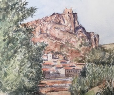 Painting titled "paysage du sud" by Nathalie De Courrèges, Original Artwork, Watercolor