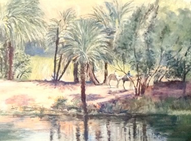 Peinture intitulée "Paysage egyptien" par Nathalie De Courrèges, Œuvre d'art originale, Huile