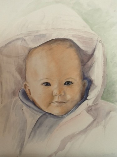 Peinture intitulée "enfant-au-sourire" par Nathalie De Courrèges, Œuvre d'art originale, Aquarelle