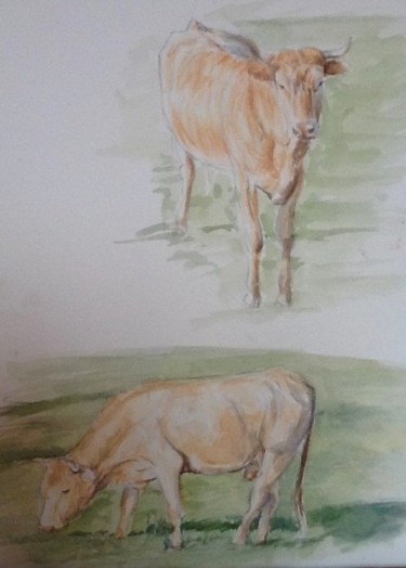 Peinture intitulée "études de vaches be…" par Nathalie De Courrèges, Œuvre d'art originale, Aquarelle