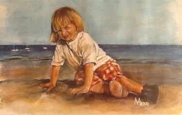 Peinture intitulée "la mer et l' enfant" par Nathalie De Courrèges, Œuvre d'art originale, Acrylique