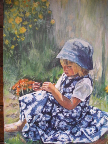 Peinture intitulée "Jeune fille à la ro…" par Nathalie De Courrèges, Œuvre d'art originale, Acrylique