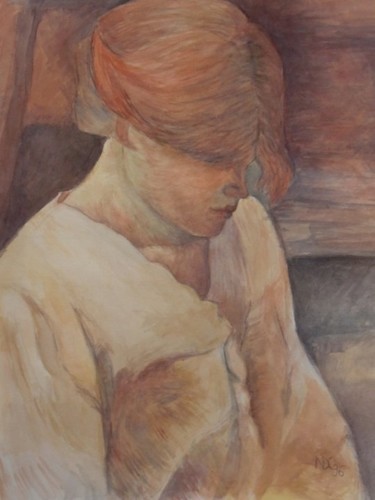 Pittura intitolato "Femme rousse  d'apr…" da Nathalie De Courrèges, Opera d'arte originale, Acquarello