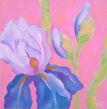 Painting titled "Purple Iris Oil Pai…" by Natelly Gree, Original Artwork, Oil Mounted on Other rigid panel