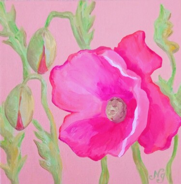 Painting titled "Poppy Oil Painting…" by Natelly Gree, Original Artwork, Oil Mounted on Other rigid panel