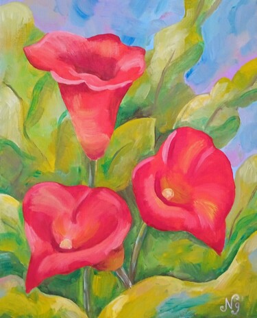Картина под названием "Calla Lilies Oil Pa…" - Natelly Gree, Подлинное произведение искусства, Масло